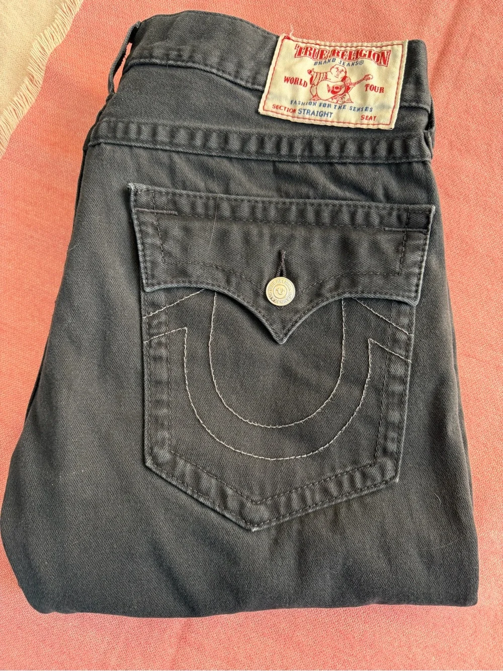True Religion Black Back-Pocket Straight Jeans